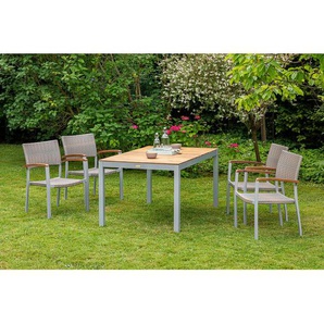 Gardenson Gartensessel-Set Silano, Silber, Akazie, Beige, Holz, Metall, Kunststoff, Akazie, Hartholz, 60x85x55.5 cm, stapelbar, Gartenmöbel, Gartenstühle, Gartenstühle