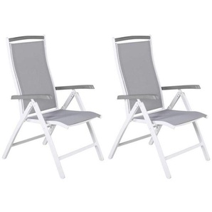 Gardenson Gartensessel-Set, Weiß, Grau, Metall, eckig, 60x110x60 cm, Gartenmöbel, Gartenstühle