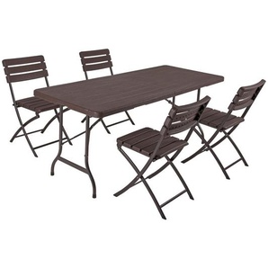 Gardenson Gartenset, Braun, Schwarz, Metall, Kunststoff, 5-teilig, 83x83x54 cm, Tisch klappbar, UV-beständig, wetterbeständig, Stuhl platzsparend verstaubar, Balkonmöbel, Balkonmöbel-Sets