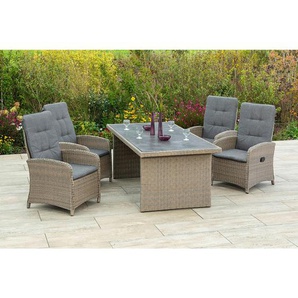 Gardenson Gartenset, Grau, Schiefer, Beige, Metall, Kunststoff, Glas, Textil, 9-teilig, Füllung: Schaumstoff, Balkonmöbel, Balkonmöbel-Sets