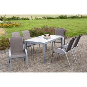 Gardenson Gartenstuhl Amalfi, Silber, Taupe, Metall, Textil, Uni, U-Form, 56x97x76 cm, stapelbar, Gartenmöbel, Gartenstühle, Gartenstühle