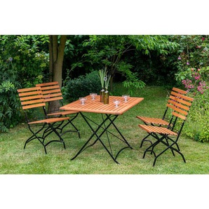 Gardenson Gartenstuhl-Set, Natur, Schwarz, Holz, Metall, Eukalyptusholz, massiv, X-Form, 47x59x86 cm, FSC Mix, klappbar, Gartenmöbel, Gartenstühle, Gartenstühle