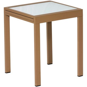 Gardenson Gartentisch, Beige, Metall, Glas, rechteckig, 65x75x65 cm, ausziehbar, Gartenmöbel, Gartentische, Gartentische