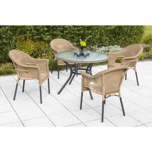 Gardenson Gartentisch Ravenna, Graphit, Natur, Metall, Kunststoff, Glas, rechteckig, 74 cm, Gartenmöbel, Gartentische, Gartentische