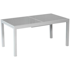 Gardenson Gartentisch, Silber, Metall, Glas, rechteckig, eckig, 240x100x180 cm, ausziehbar, Gartenmöbel, Gartentische, Gartentische ausziehbar