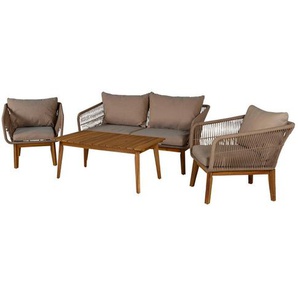 Gardenson Loungegarnitur, Akazie, Beige, Holz, Metall, Textil, 4-teilig, Akazie, Loungemöbel, Loungemöbel-Sets