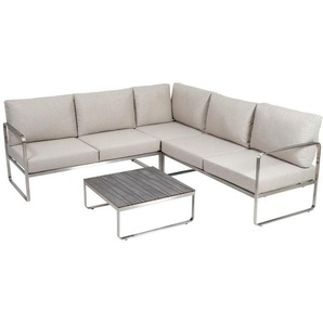 Gardenson Loungegarnitur, Anthrazit, Beige, Metall, Kunststoff, Textil, L-Form, 143x71x70 cm, Loungemöbel, Loungemöbel-Sets