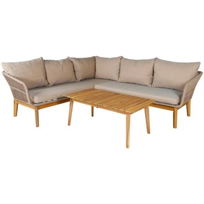 Gardenson Loungegarnitur, Akazie, Beige, Holz, 2-teilig, Akazie, L-Form, 210x160 cm, Loungemöbel, Loungemöbel-Sets