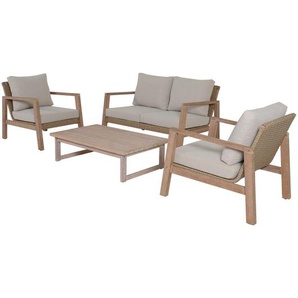 Gardenson Loungegarnitur, Braun, Beige, Holz, Eukalyptusholz, vollmassiv, 72x121 cm, Loungemöbel, Loungemöbel-Sets