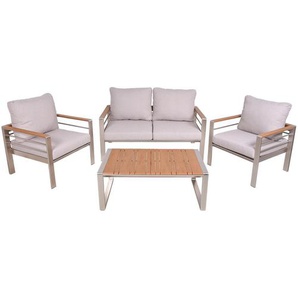 Gardenson Loungegarnitur, Braun, Champagner, Metall, Kunststoff, 4-teilig, Loungemöbel, Loungemöbel-Sets