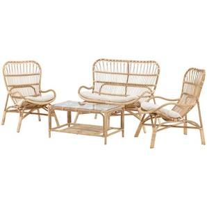 Gardenson Loungegarnitur, Braun, Holz, Rattan, einzeln stellbar, rund, Loungemöbel, Loungemöbel-Sets