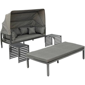 Gardenson Loungegarnitur, Graphit, Grau, Metall, Textil, 13-teilig, Füllung: Schaumstoff, L-Form, einzeln stellbar, 175x148x80 cm, Loungemöbel, Loungemöbel-Sets