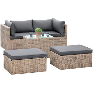 Gardenson Loungegarnitur, Grau, Dunkelgrau, Metall, Kunststoff, Glas, Textil, 12-teilig, Füllung: Schaumstoff, 88x65x68 cm, Tisch mit Glasplatte, Loungemöbel, Loungemöbel-Sets