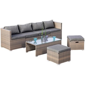 Gardenson Loungegarnitur, Grau, Metall, Kunststoff, Glas, Textil, 16-teilig, Füllung: Schaumstoff, einzeln stellbar, eckig, 128x38x110 cm, Tisch mit Glasplatte, Loungemöbel, Loungemöbel-Sets