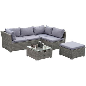 Gardenson Loungegarnitur, Grau, Metall, Kunststoff, Glas, Textil, 14-teilig, Füllung: Schaumstoff, L-Form, links montierbar, rechts montierbar, 190x40x181 cm, Tisch mit Glasplatte, Loungemöbel, Loungemöbel-Sets