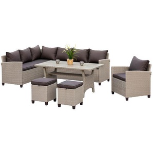 Gardenson Loungegarnitur, Natur, Metall, Kunststoff, Textil, 18-teilig, Füllung: Schaumstoff, eckig, 239x170 cm, Loungemöbel, Loungemöbel-Sets