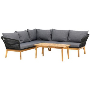 Gardenson Loungegarnitur, Schwarz, Akazie, Dunkelgrau, Holz, Metall, Kunststoff, 2-teilig, Akazie, 210x160 cm, Loungemöbel, Loungemöbel-Sets