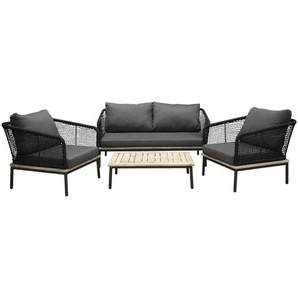 Gardenson Loungegarnitur, Schwarz, Kunststoff, L-Form, 148x79.5 cm, Loungemöbel, Loungemöbel-Sets