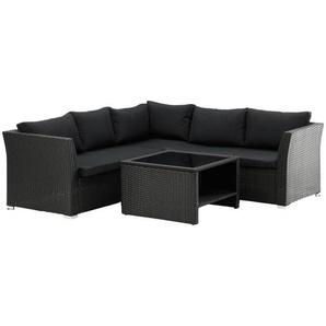 Gardenson Loungegarnitur, Schwarz, Kunststoff, L-Form, Handmade in China, gastro- und objekttauglich, Loungemöbel, Loungemöbel-Sets