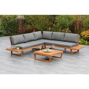 Gardenson Loungegarnitur Valparaiso, Grau, Natur, Holz, 13-teilig, Akazie, massiv, Füllung: Polyurethan (PUR),Polyurethan (Pur), Eckteil, 245x241 cm, FSC 100%, Loungemöbel, Loungemöbel-Sets