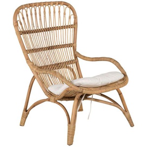 Gardenson Loungesessel, Braun, Weiß, Holz, Rattan, rund, 66x95x131 cm, Loungemöbel, Lounge-Sessel