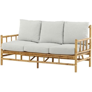 Gardenson Loungesofa, Creme, Hellbraun, Holz, Bambus, Rattan, 3-Sitzer, einzeln stellbar, 180x88x77 cm, Loungemöbel, Gartensofas