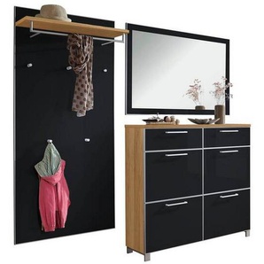 Xxxl Garderobe Santina, Anthrazit, Eiche, Holz, Glas, 3-teilig, furniert, 210x195x31 cm, Goldenes M, Made in Germany, DGM-Klimapakt, Garderobe, Garderoben-Sets