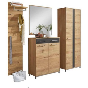 Xxxl Garderobe, Anthrazit, Eiche, Holz, Glas, 4-teilig, Eiche, Balkeneiche, furniert, teilmassiv, 220x195x31 cm, Goldenes M, Made in Germany, DGM-Klimapakt, Garderobe, Garderoben-Sets