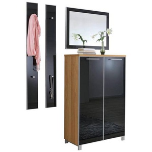 Xxxl Garderobe Santina, Anthrazit, Eiche, Holz, Glas, 4-teilig, furniert, 135x195x37 cm, Goldenes M, Made in Germany, DGM-Klimapakt, Garderobe, Garderoben-Sets