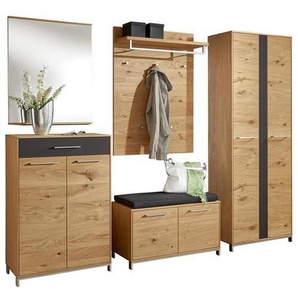 Xxxl Garderobe, Anthrazit, Eiche, Holz, Glas, Textil, 6-teilig, Eiche, Balkeneiche, furniert, teilmassiv, 250x195x40 cm, Goldenes M, Made in Germany, DGM-Klimapakt, Garderobe, Garderoben-Sets