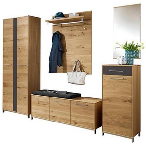 Xxxl Garderobe, Anthrazit, Eiche, Holz, Glas, Textil, 6-teilig, Eiche, Balkeneiche, furniert, teilmassiv, 265x195x40 cm, Goldenes M, Made in Germany, DGM-Klimapakt, Garderobe, Garderoben-Sets