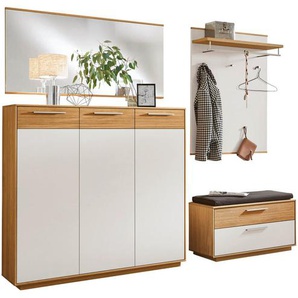 Xxxl Garderobe, Anthrazit, Weiß, Eiche, Holz, Glas, Textil, Holzwerkstoff, 5-teilig, Eiche, furniert, massiv, teilmassiv, 215x195x40 cm, Goldenes M, Made in Germany, DGM-Klimapakt, Garderobe, Garderoben-Sets