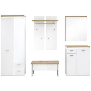 Xxxl Garderobe, Weiß, Eiche, Glas, Holzwerkstoff, 5-teilig, 261x201x38 cm, Garderobe, Garderoben-Sets