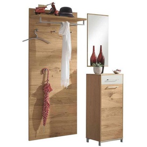 Xxxl Garderobe, Weiß, Eiche, Holz, Glas, 3-teilig, Eiche, Balkeneiche, furniert, teilmassiv, 135x195x37 cm, Goldenes M, Made in Germany, DGM-Klimapakt, Garderobe, Garderoben-Sets