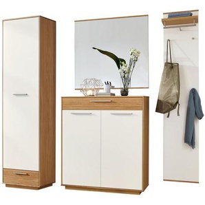 Xxxl Garderobe, Weiß, Eiche, Holz, Glas, Holzwerkstoff, 4-teilig, Eiche, furniert, massiv, teilmassiv, 220x195x37 cm, Goldenes M, Made in Germany, DGM-Klimapakt, Garderobe, Garderoben-Sets