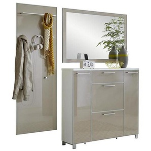 Garderobe Santina, Weiß, Taupe, Glas, Holzwerkstoff, 3-teilig, 190x195x31 cm, Garderobe, Garderoben-Sets
