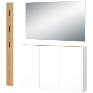 Garderoben-Set GERMANIA GW-Libbiano Kastenmöbel-Sets Gr. B/H/T: 166cm x 200cm x 25cm, Mehrzweckschrank 87cm hoch, Griffloses Design mit Balkonoptik-Mehrzweckschrank mit Türdämpfung-Wandmontage erforderlich-Rechteckiger Spiegel-Garderobenpaneel mit 3