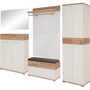 Garderoben-Set GERMANIA GW-Topix Kastenmöbel-Sets weiß (weiß, navarra, eiche, nachbildung) Garderoben-Sets Türen mit Soft-Close-Funktion