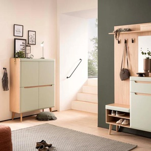 Garderoben-Set HOME AFFAIRE Torge, Garderobe mit Stauraum, Garderobenschrank im Scandic Design Kastenmöbel-Sets grün (pistazie, scandi oak dekor) enthält Highboard und Garderobe mit Spiegel, in zwei Farben