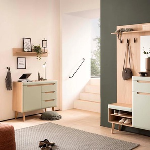 Garderoben-Set HOME AFFAIRE Torge, Garderobe mit Stauraum, Garderobenschrank im Scandic Design Kastenmöbel-Sets grün (pistazie, scandi oak dekor) enthält Sideboard, Garderobe mit Spiegel und Wandboard, in zwei Farben