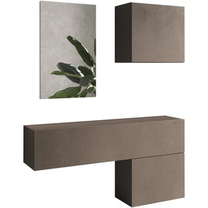 Garderoben-Set INOSIGN INFINITY, 4tlg. Breite 138 cm, Höhe variabel, moderne Garderobe Kastenmöbel-Sets Gr. B/H/T: 138cm x 190cm x 30cm, braun (bronzo) (Hängeschrank, Hängewürfel, Würfel-Element, Spiegel) ideal Diele, Flur