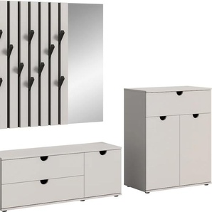 Garderoben-Set INOSIGN Mataro, Breite 215cm, bestehend aus: Sitzbank, Paneel und Schuhschrank Kastenmöbel-Sets Gr. B/H/T: 215cm x 196cm x 40cm, grau (lichtgrau) Flurmöbel, Dielenmöbel, Kombination, Diele, Garderobe, Garderobenmöbel