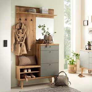 Garderoben-Set INOSIGN Mavas, Garderobe mit Stauraum, Garderobenschrank im Scandic Design Kastenmöbel-Sets Gr. B/H/T: 237cm x 200cm x 34cm, braun (evoke eiche, salbei) ausreichend Stauraum, für kleine Räume geeignet, 237 cm breit