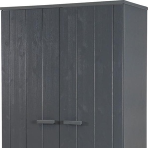 Garderobenschrank WOOOD Dennis Schränke Gr. B/H/T: 111cm x 202cm x 55cm, 2-türig, grau (dunkelgrau) B 111 cm x H 202