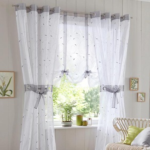 Gardine HOME AFFAIRE Jaca Gr. 3, grau, B:140cm H:225cm, Voile, Polyester, Gardinen, transparent, 2-er Set, bestickt, Voile, inkl. Raffhalter