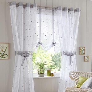 Gardine HOME AFFAIRE Jaca Gr. 5, grau, B:140cm H:265cm, Voile, Polyester, Gardinen, transparent, 2-er Set, bestickt, Voile, inkl. Raffhalter