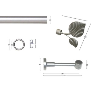 GARESA Gardinenstange BLATT, Ø 20 mm, 1-läufig, Wunschmaßlänge, mit Bohren, verschraubt, Kunststoff, Metall, Vorhanggarnitur, Kunststoff, verlängerbar, mit Ringe