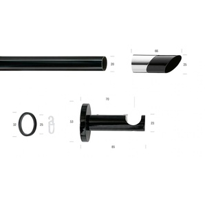 Gardinenstange GARESA BLACK Gardinenstangen Gr. L: 480 cm Ø 20 mm, 1 St., 1 läufig, schwarz Gardinenstangen nach Maß Vorhanggarnitur, verlängerbar, Endknopf abgeschrägt 2-farbig