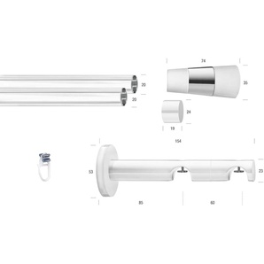 Gardinenstange GARESA WHITE Gardinenstangen Gr. L: 460cm Ø 20mm, 2 läufig, weiß Vorhanggarnitur, Innenlauf, verlängerbar, Wandmont., Endknopf 2-färbig