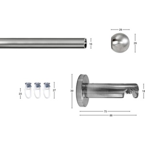 GARESA Gardinenstange KUGEL, Ø 16 mm, 1-läufig, Wunschmaßlänge, mit Bohren, verschraubt, Eisen, Innenlauf-Vorhanggarnitur, verlängerbar, Kugel, edelstahl optik